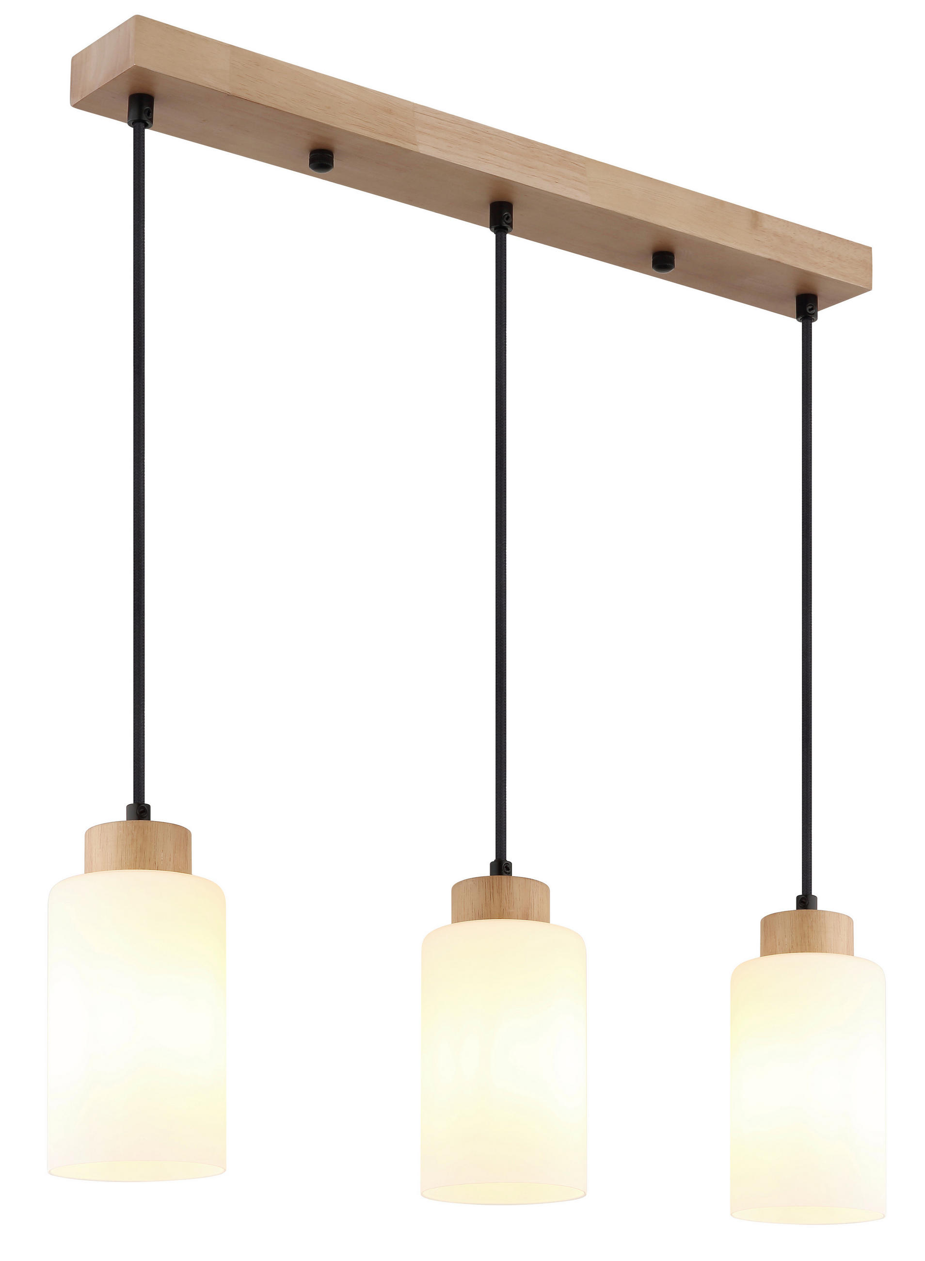 HÄNGELEUCHTE Rowena 60/10/120 cm  - Opal/Schwarz, Natur, Glas/Holz (60/10/120cm)
