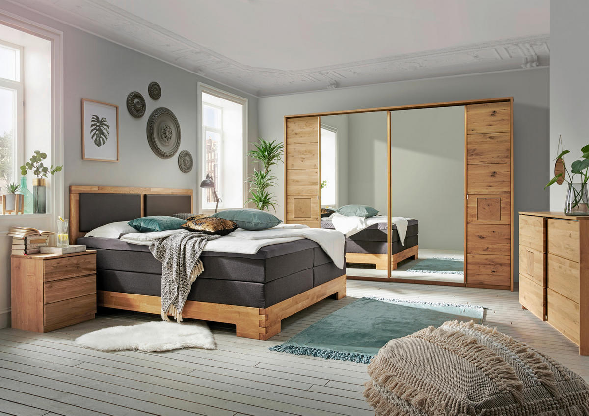 POSTEL BOXSPRING, 180/200 cm, hnědá, barvy dubu - barvy dubu/hnědá, Natur, dřevo/textil (180/200cm) - Linea Natura