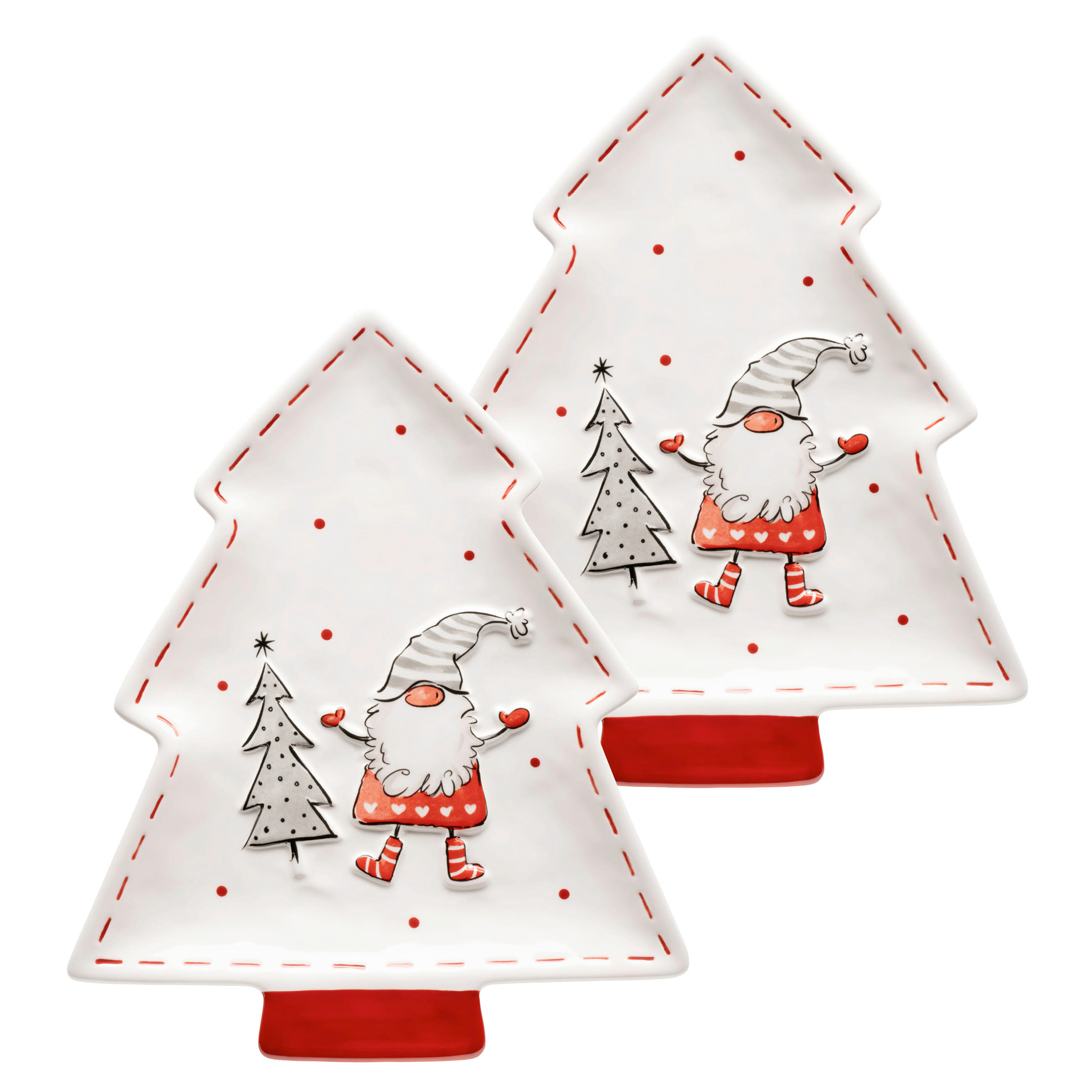 SERVIERPLATTEN-SET WEIHNACHTSWICHTEL  - Rot/Weiß, Basics, Keramik (26/2,5/22cm) - Mäser
