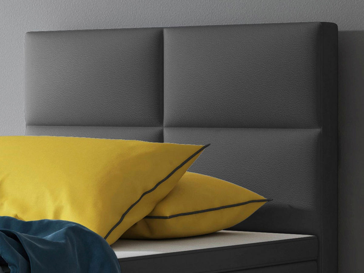 BOXSPRINGBETT 90/200 cm,  in Anthrazit, Matratze, gepolstertes Kopfteil, Topper, Matratzen, H3 + H3 = fest  - Anthrazit/Silberfarben, KONVENTIONELL, Leder/Textil (90/200cm) - MID.YOU