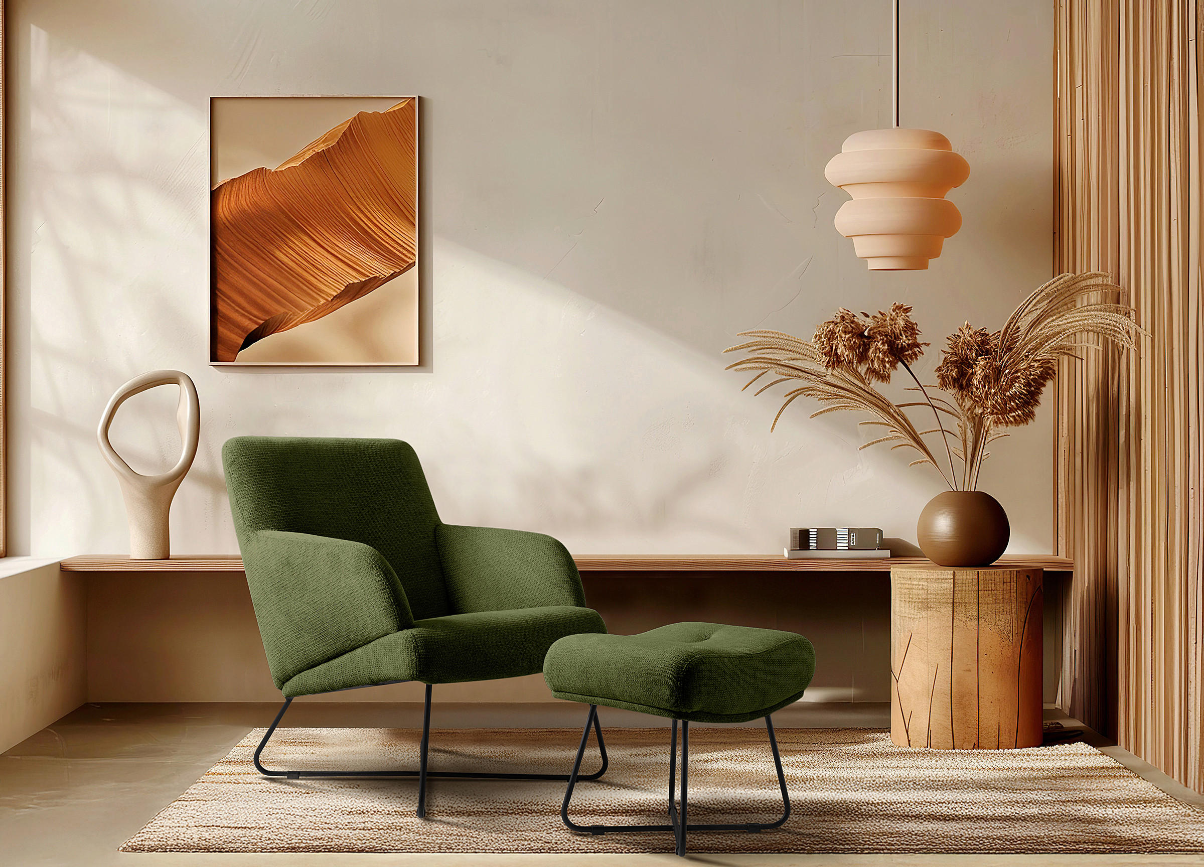 SESSELSET in Chenille Grün  - Schwarz/Weiß, Design, Textil/Metall (67/87/74cm) - Livetastic