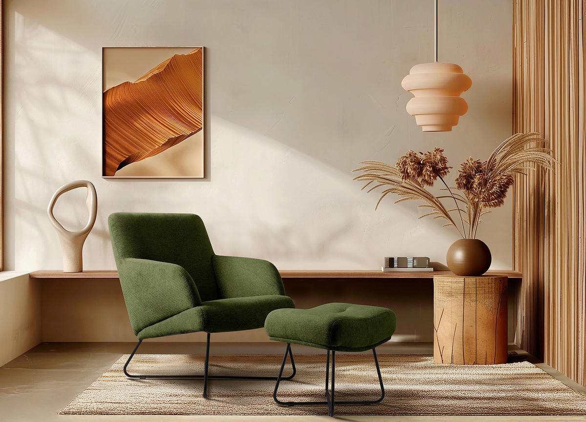 SESSELSET in Chenille Grün  - Schwarz/Weiß, Design, Textil/Metall (67/87/74cm) - Livetastic