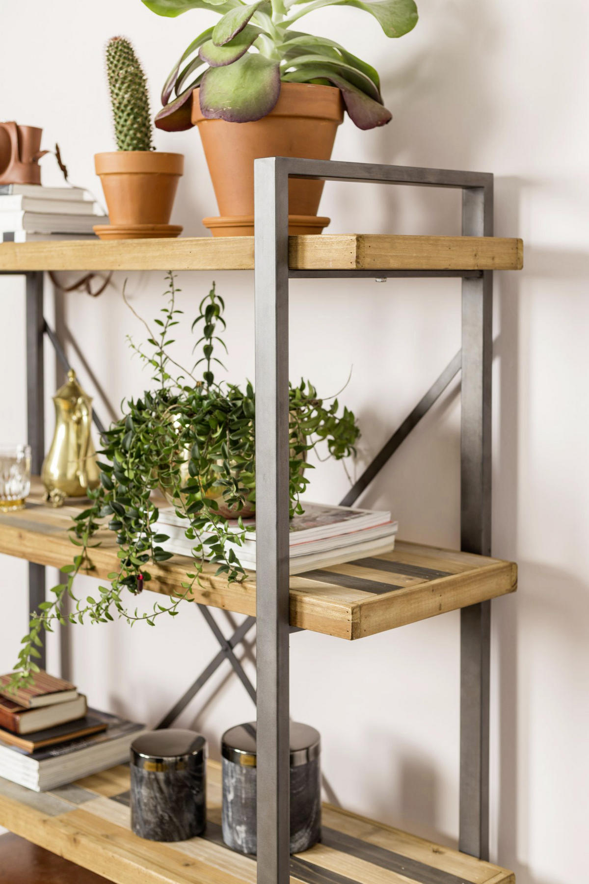 REGÁL, farba vlašského orecha, 120/149/39 cm - farba vlašského orecha, Trend, kov/kompozitné drevo (120/149/39cm) - Livetastic