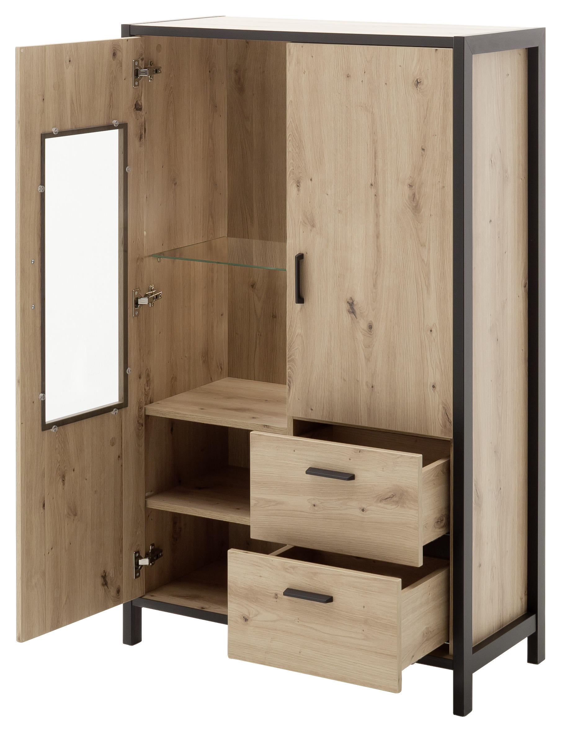 HIGHBOARD Anthrazit, Eichefarben - Eichefarben/Anthrazit, Design, Glas/Holzwerkstoff (86/140/40cm) - Carryhome