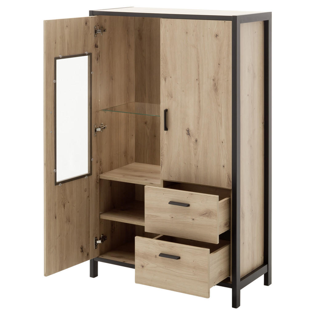 Thumbnail - Carryhome Highboard, Anthrazit, Eiche, Glas, Holzwerkstoff, 6 Fächer, 2 Schubladen, 86x140x40 cm, Beimöbel erhältlich, W...