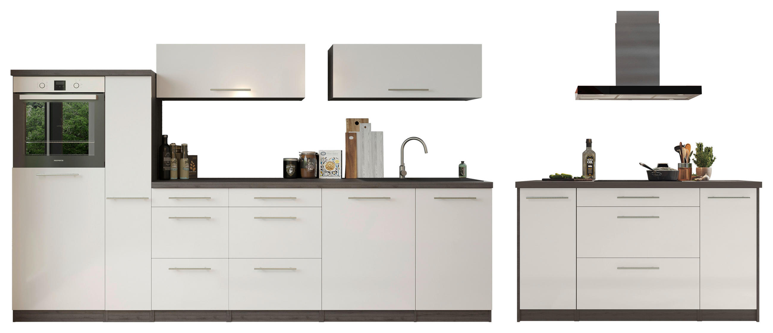 KÜCHENBLOCK 310/160 cm   in Grau, Weiß  - Weiß/Grau, Basics, Holzwerkstoff (310/160cm) - Respekta