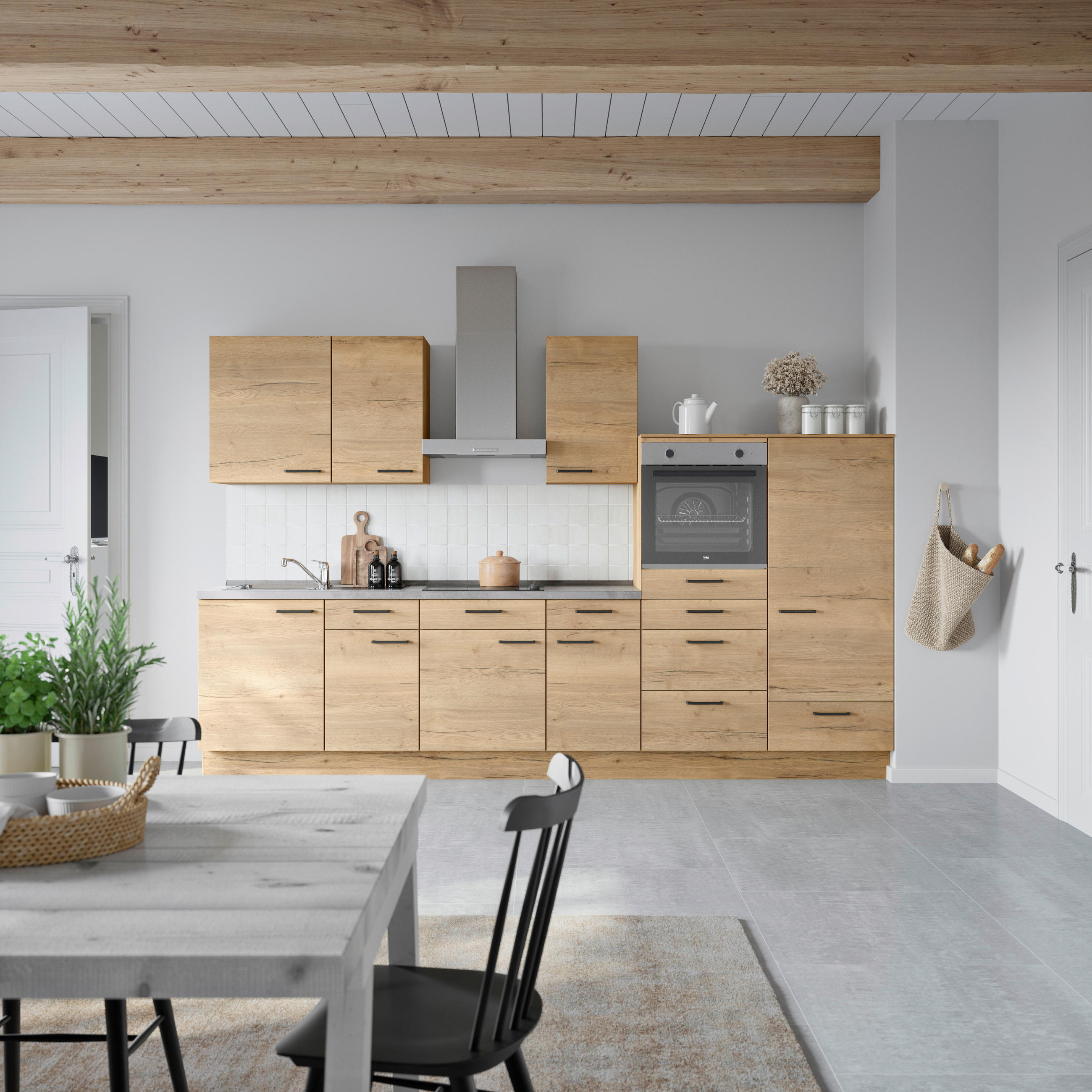 KÜCHENBLOCK 330 cm   in Eichefarben, Schieferfarben  - Schieferfarben/Eichefarben, MODERN, Holzwerkstoff/Metall (330cm) - Nobilia