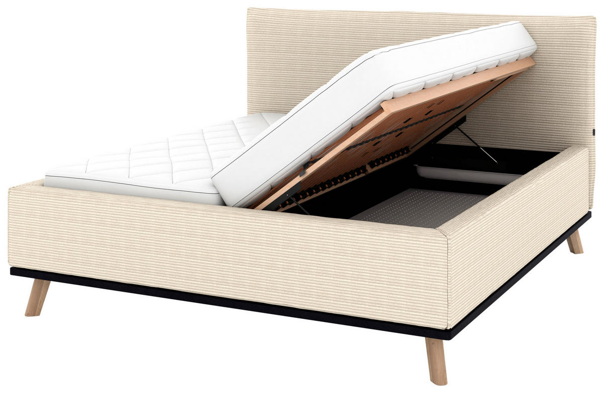 POLSTERBETT Matratze, Lattenrost, Bettkasten 180/200 cm  in Creme  - Eichefarben/Creme, Design, Holz/Textil (180/200cm) - Musterring