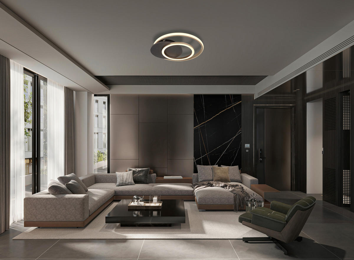 STROPNÍ LED SVÍTIDLO, 38/36/6,5 cm - šedá/opál, Design, kompozitní dřevo/plast (38/36/6,5cm) - Globo