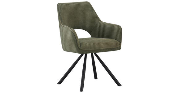 ARMLEHNSTUHL  inklusive Armlehnen, Sitzfläche 180° drehbar Cord  - Schwarz/Grün, Design, Textil/Metall (60/85/63cm) - Hom`in