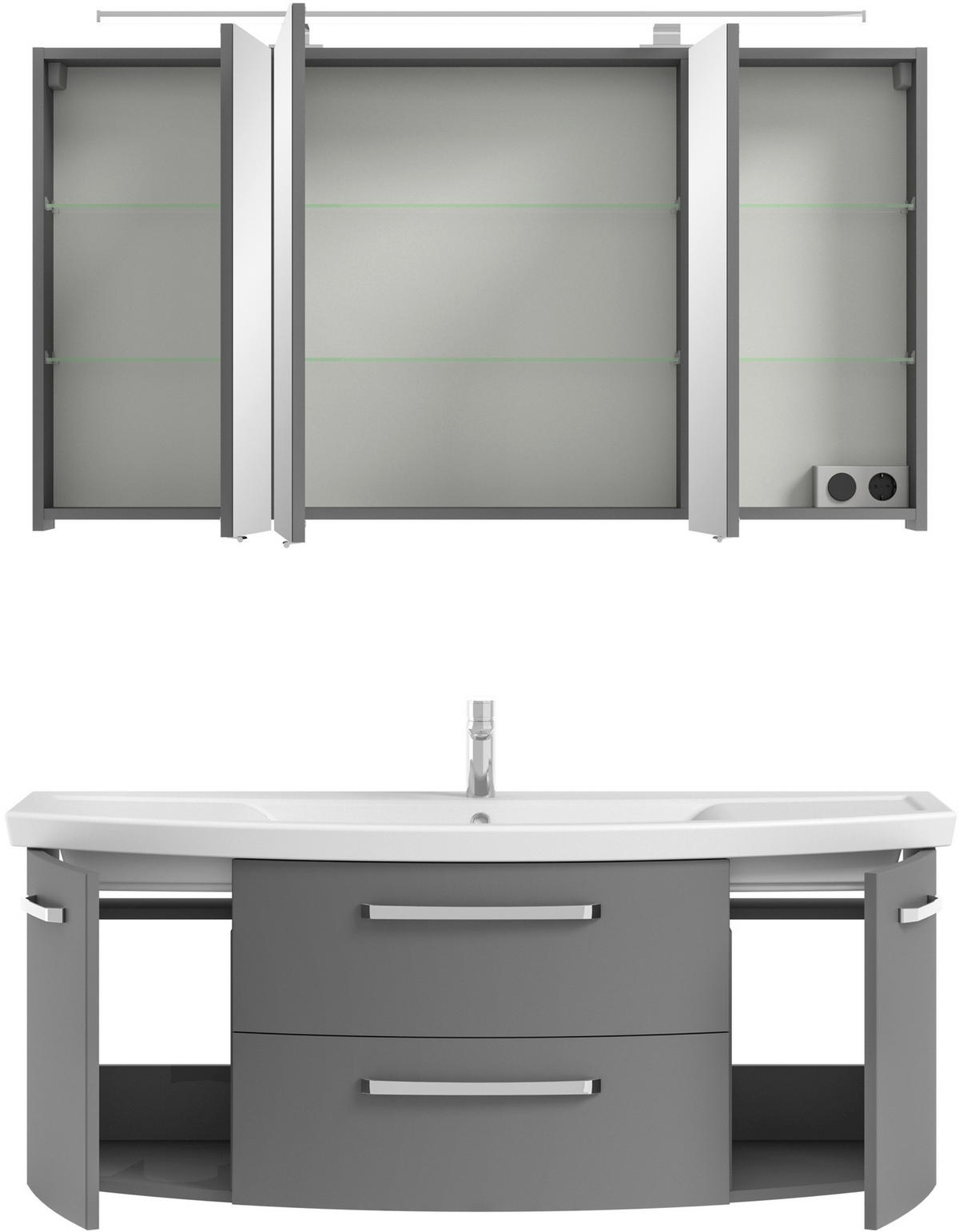 BADEZIMMER 3-teilig  in 135 cm  - Chromfarben/Weiß, MODERN, Glas/Keramik (135cm) - Sadena