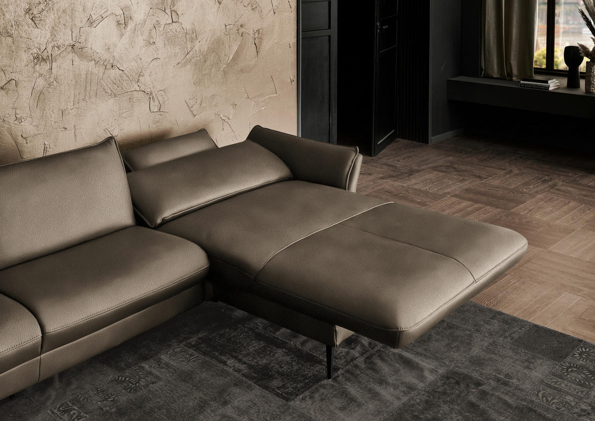 ECKSOFA in Echtleder Taupe  - Taupe/Schwarz, Design, Leder/Metall (334/172cm) - Hukla
