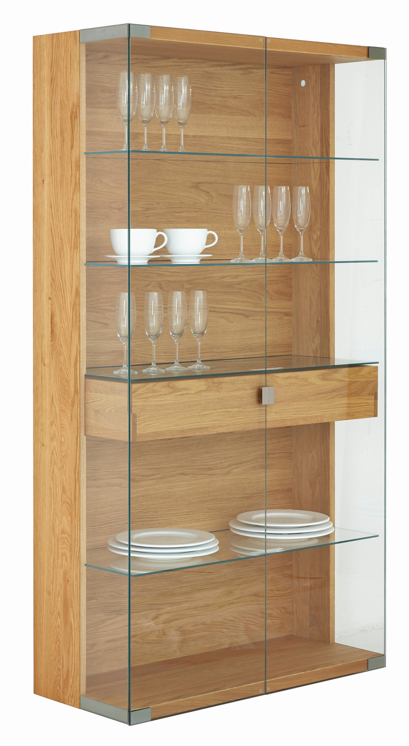 VITRINE  in massiv Eiche Eichefarben - Edelstahlfarben/Eichefarben, Design, Glas/Holz (100/190/44cm) - Team 7