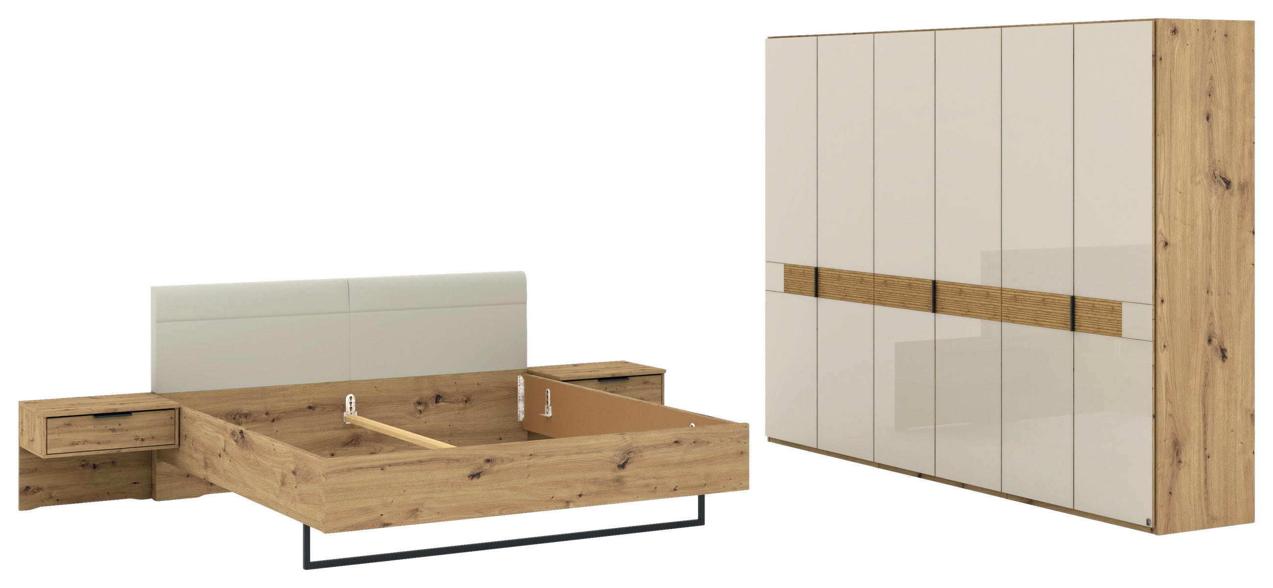 SCHLAFZIMMER Champagner, Eiche Bianco  - Eiche Bianco/Champagner, Design, Glas/Holz (180/200cm) - Musterring