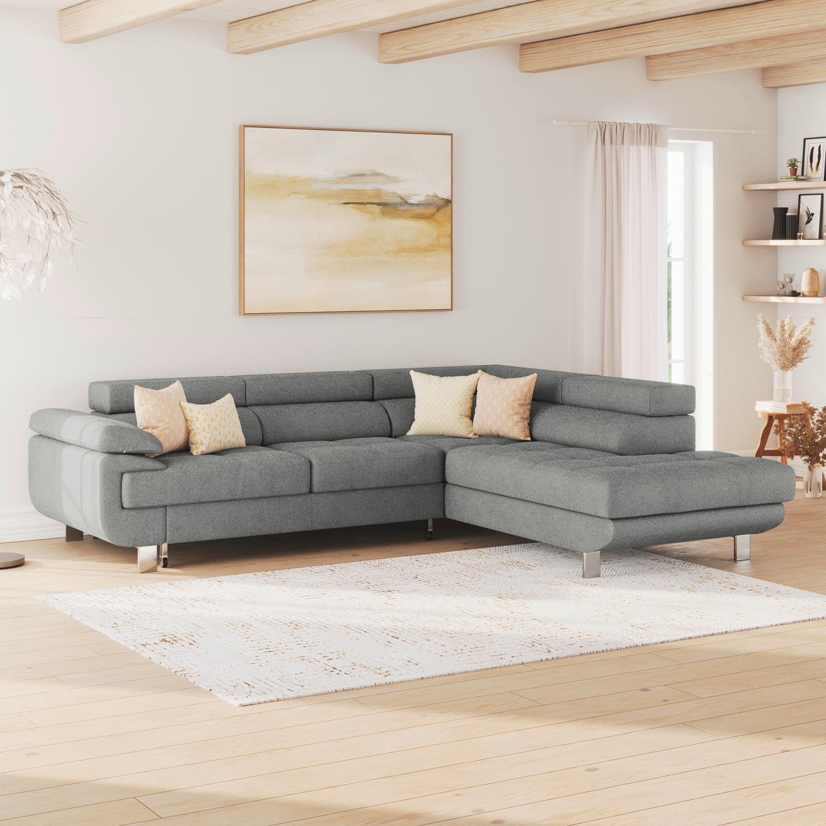 ECKSOFA Dunkelgrau Drell  - Dunkelgrau, MODERN, Textil/Metall (270/230cm) - MID.YOU