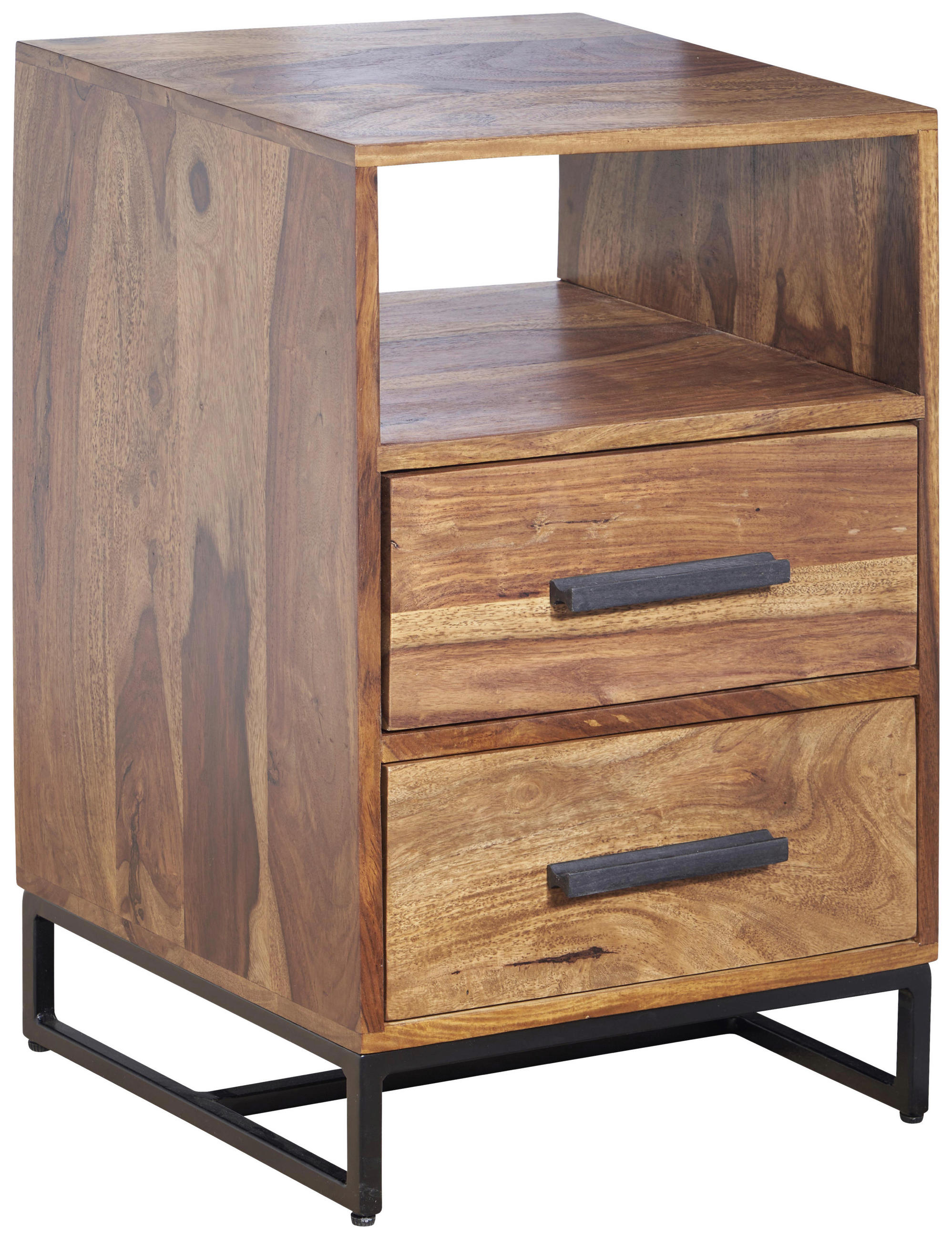 NACHTTISCH 40/66/35 cm  in massiv Sheesham Sheeshamfarben  - Sheeshamfarben/Schwarz, Design, Holz/Metall (40/66/35cm) - MID.YOU