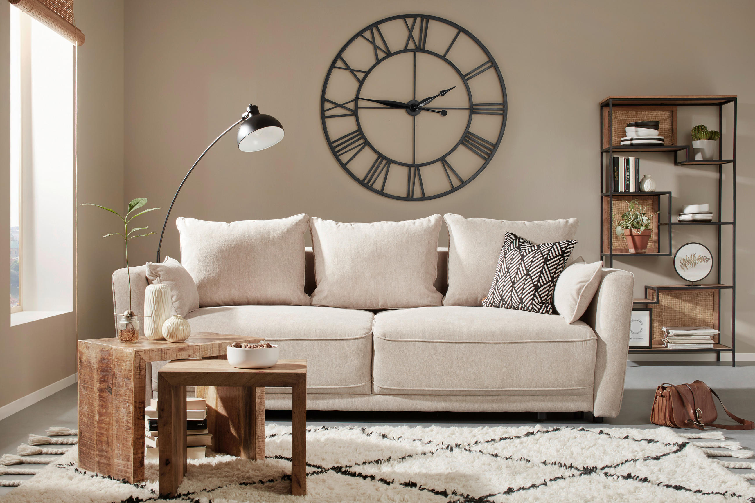 BÄDDSOFFA i beige  - beige/svart, Modern, textil/plast (238/90/104cm) - Hom`in