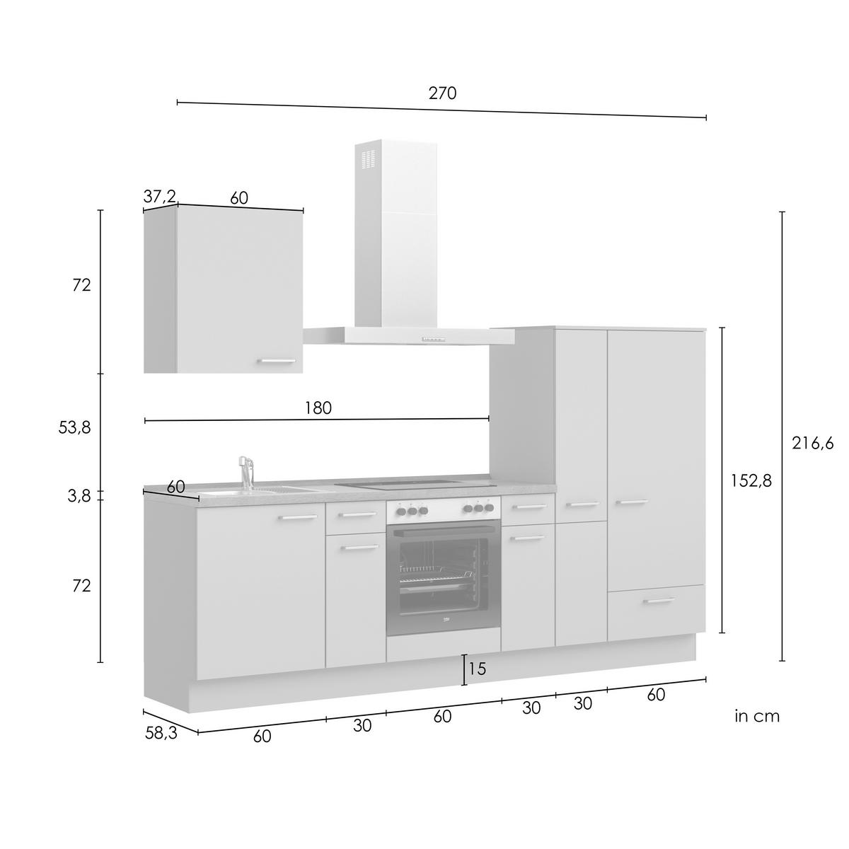 KÜCHENLEERBLOCK Frame 270 cm  in Weiß, Eichefarben  - Edelstahlfarben/Eichefarben, MODERN, Holzwerkstoff/Metall (270cm) - Nobilia