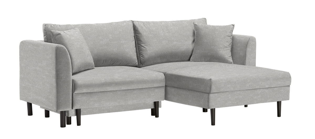 ECKSOFA in Velours Hellgrau  235/165 cm  - Hellgrau/Schwarz, Design, Holz/Textil (235/165cm) - Ti'me