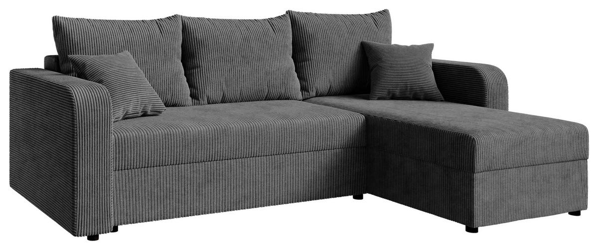 ECKSOFA Dunkelgrau Cord  - Dunkelgrau/Schwarz, KONVENTIONELL, Kunststoff/Textil (140/240cm) - Carryhome