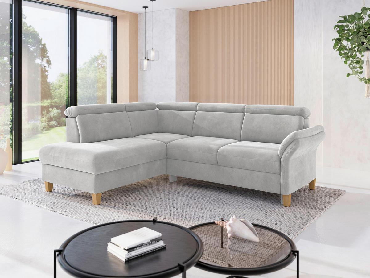 ECKSOFA GLENDALE E Silberfarben Flachgewebe  - Eichefarben/Silberfarben, KONVENTIONELL, Holz/Textil (193/247cm) - Sit & More