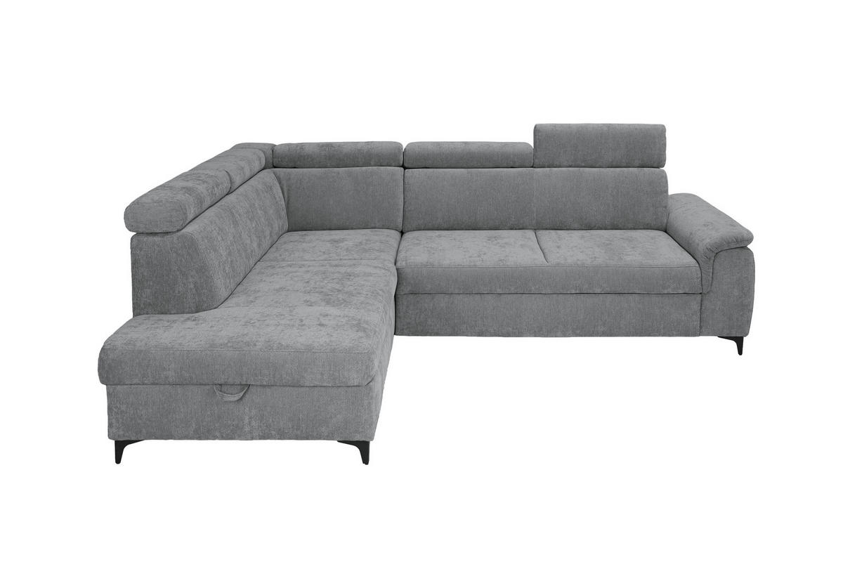 ECKSOFA Dunkelgrau Chenille Bettkasten, Schlaffunktion, Rücken echt, Kopfteilverstellung, Liegefläche im Originalstoff  - Dunkelgrau/Schwarz, KONVENTIONELL, Textil/Metall (206/265cm) - Carryhome