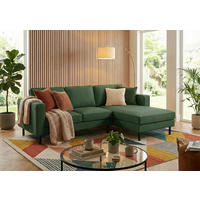 ECKSCHLAFSOFA WATKINS in Struktur Dunkelgrün  - Dunkelgrün/Schwarz, MODERN, Textil/Metall (232/161cm) - Trendmanufaktur