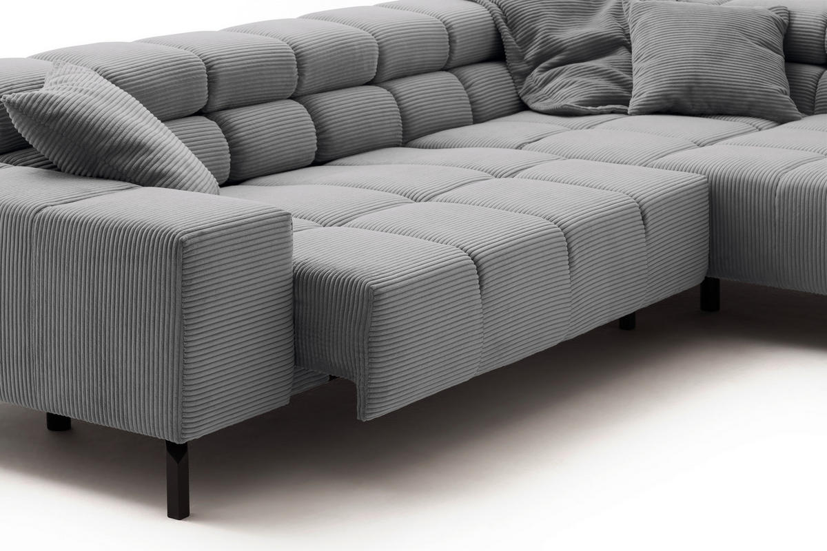 ECKSOFA in Cord Dunkelgrau  - Dunkelgrau/Schwarz, Design, Textil/Metall (321/216cm) - Hom`in