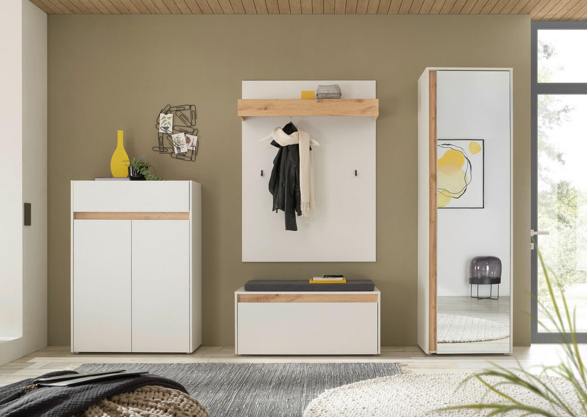 GARDEROBE 5-teilig  in 255/200/40 cm  - Eiche Wotan/Weiß, Design, Glas/Holzwerkstoff (255/200/40cm) - Modante