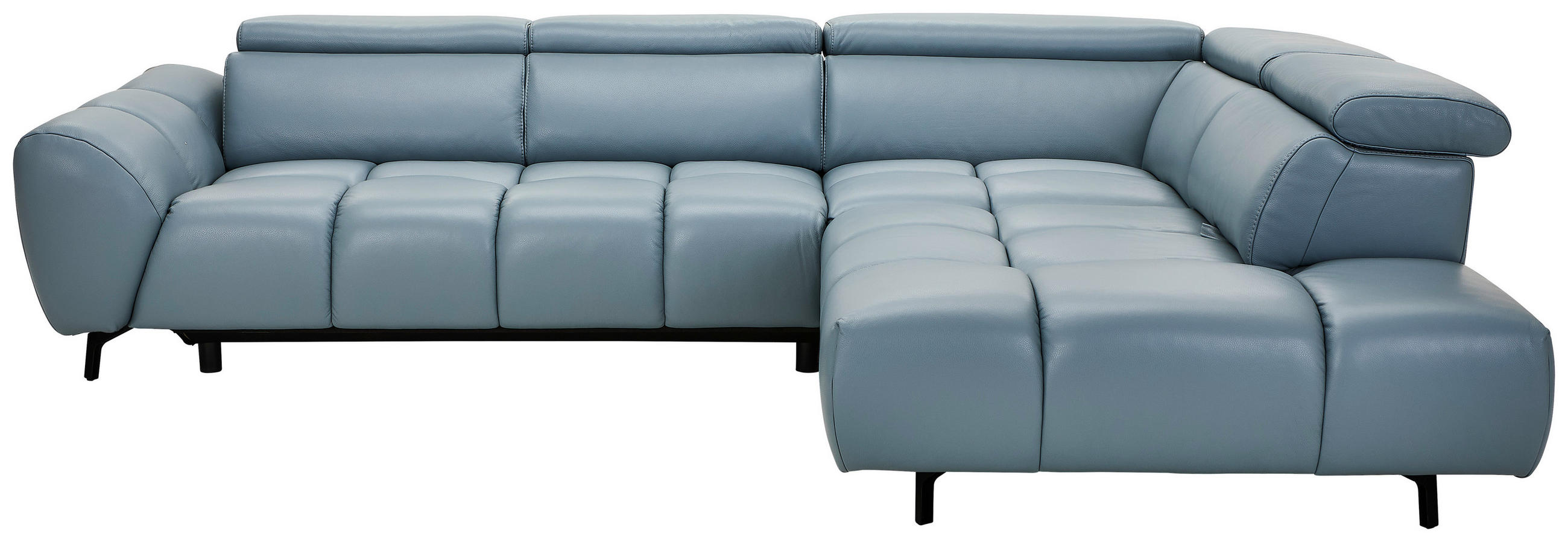 ECKSOFA Graublau Echtleder Rücken echt, Kopfteilverstellung  - Graublau/Schwarz, MODERN, Leder/Metall (224/294cm) - Celina Home