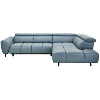 ECKSOFA Graublau Echtleder Rücken echt, Kopfteilverstellung  - Graublau/Schwarz, MODERN, Leder/Metall (224/294cm) - Celina Home