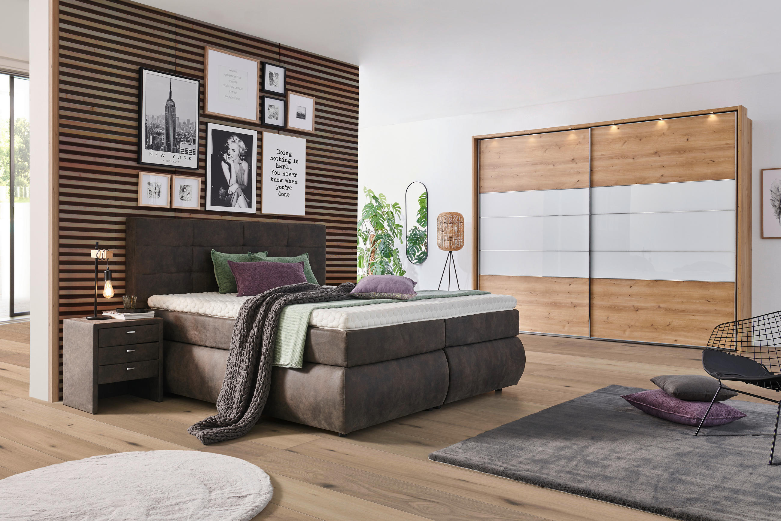 BOXSPRINGBETT 180/200 cm in Dunkelgrau - Dunkelgrau/Schwarz, KONVENTIONELL, Kunststoff/Textil (180/200cm) - Voleo