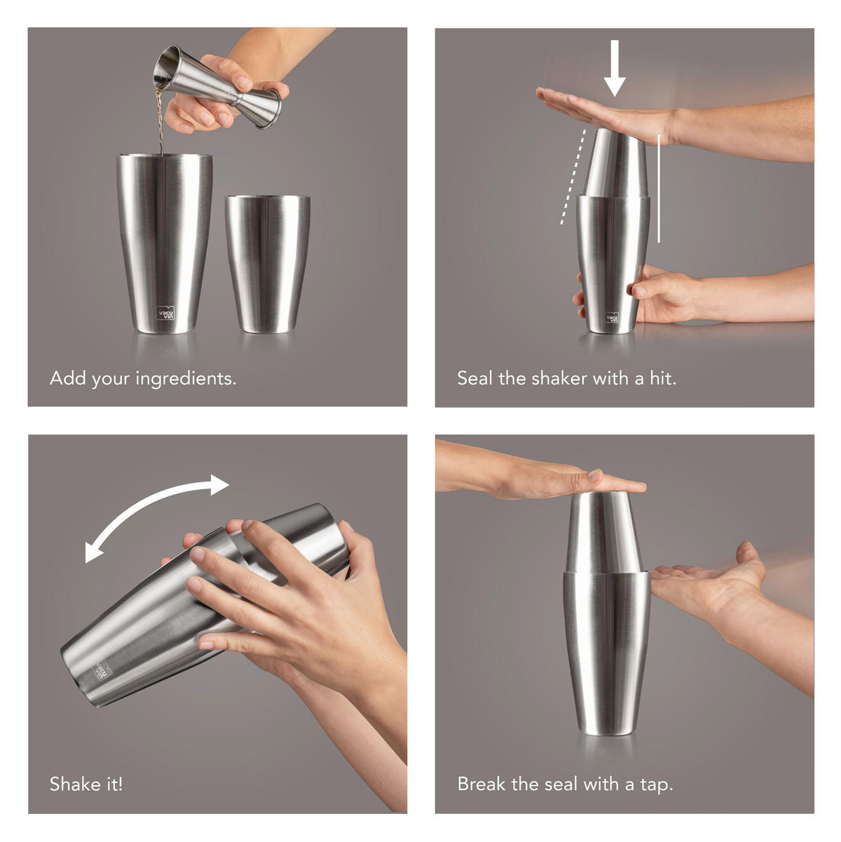 COCKTAIL-SHAKER - Edelstahlfarben, Basics, Metall (9.40/9.40/17.30cm) - Vacu Vin