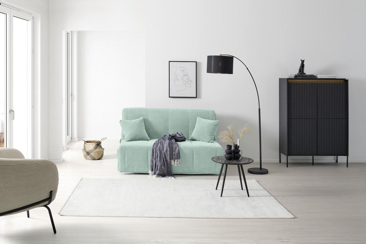 SCHLAFSOFA  mit Liegefunktion Velours Mintgrün  - Schwarz/Mintgrün, Design, Kunststoff/Textil (148/88/110cm) - Livetastic