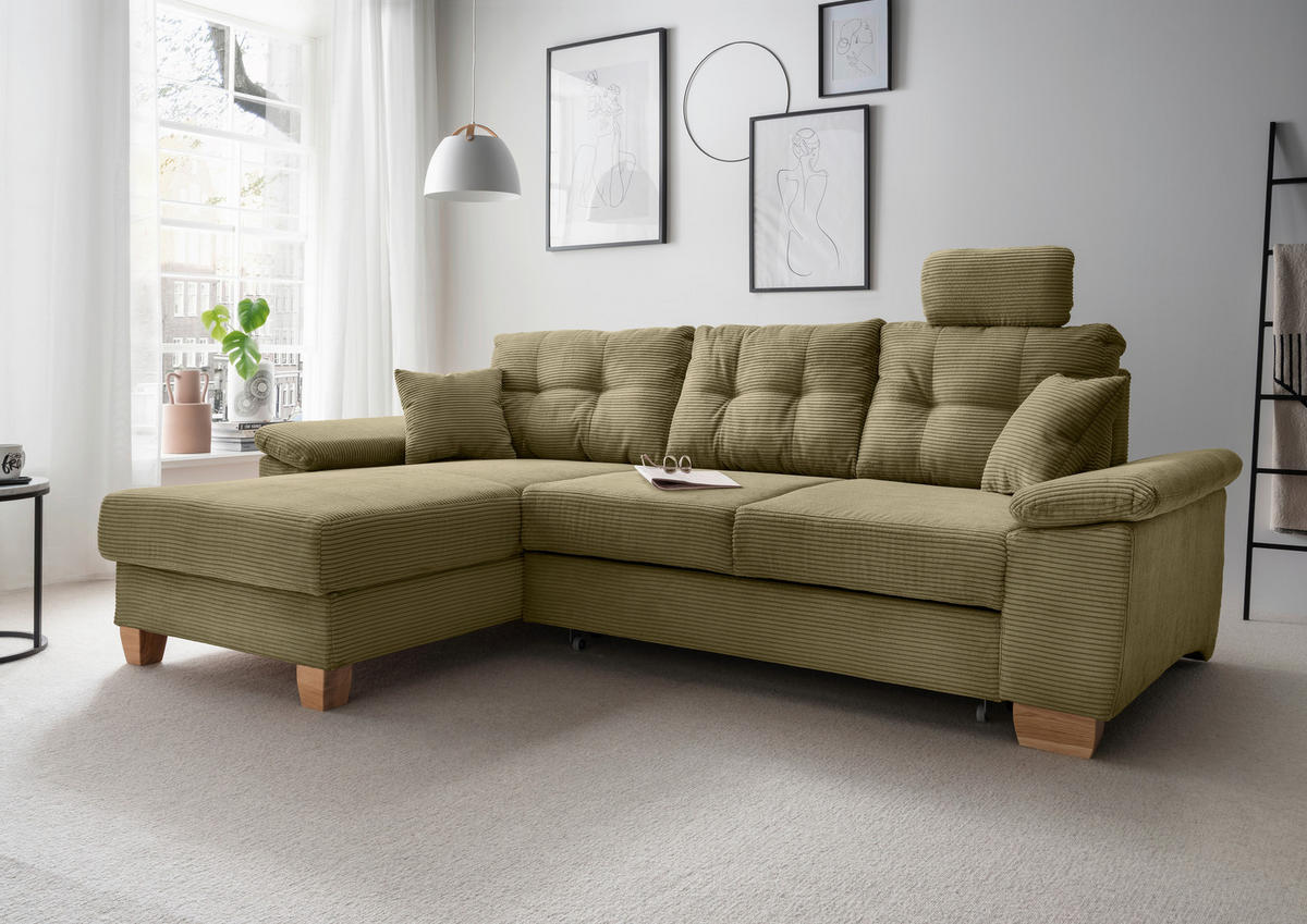 ECKSOFA in Cord Olivgrün  - Naturfarben/Olivgrün, Modern, Holz/Textil (176/270cm) - Livetastic