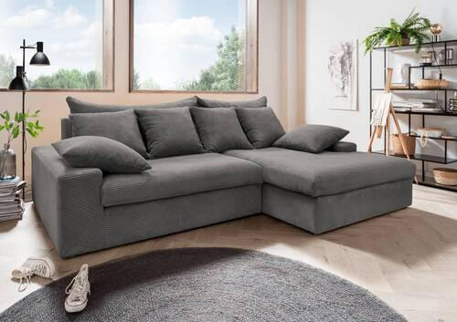ECKSOFA Grau Cord  - Schwarz/Grau, MODERN, Kunststoff/Textil (278/200cm) - Livetastic