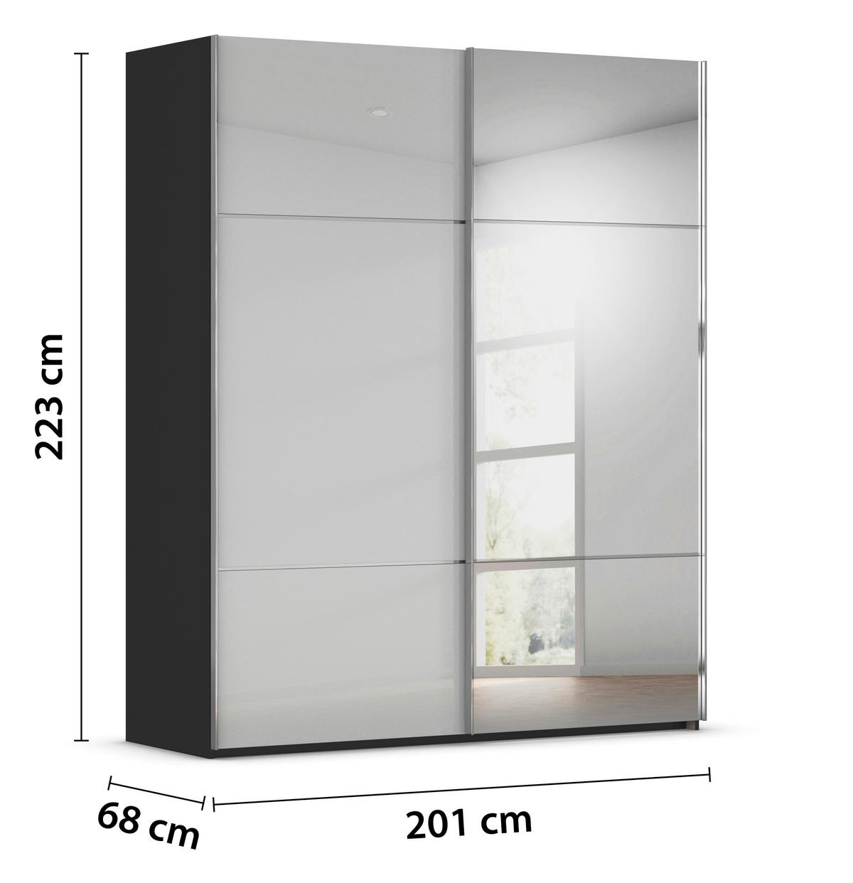 SCHWEBETÜRENSCHRANK in Grau, Schwarz  - Alufarben/Schwarz, Konventionell, Glas/Holzwerkstoff (201/223/68cm) - Novel