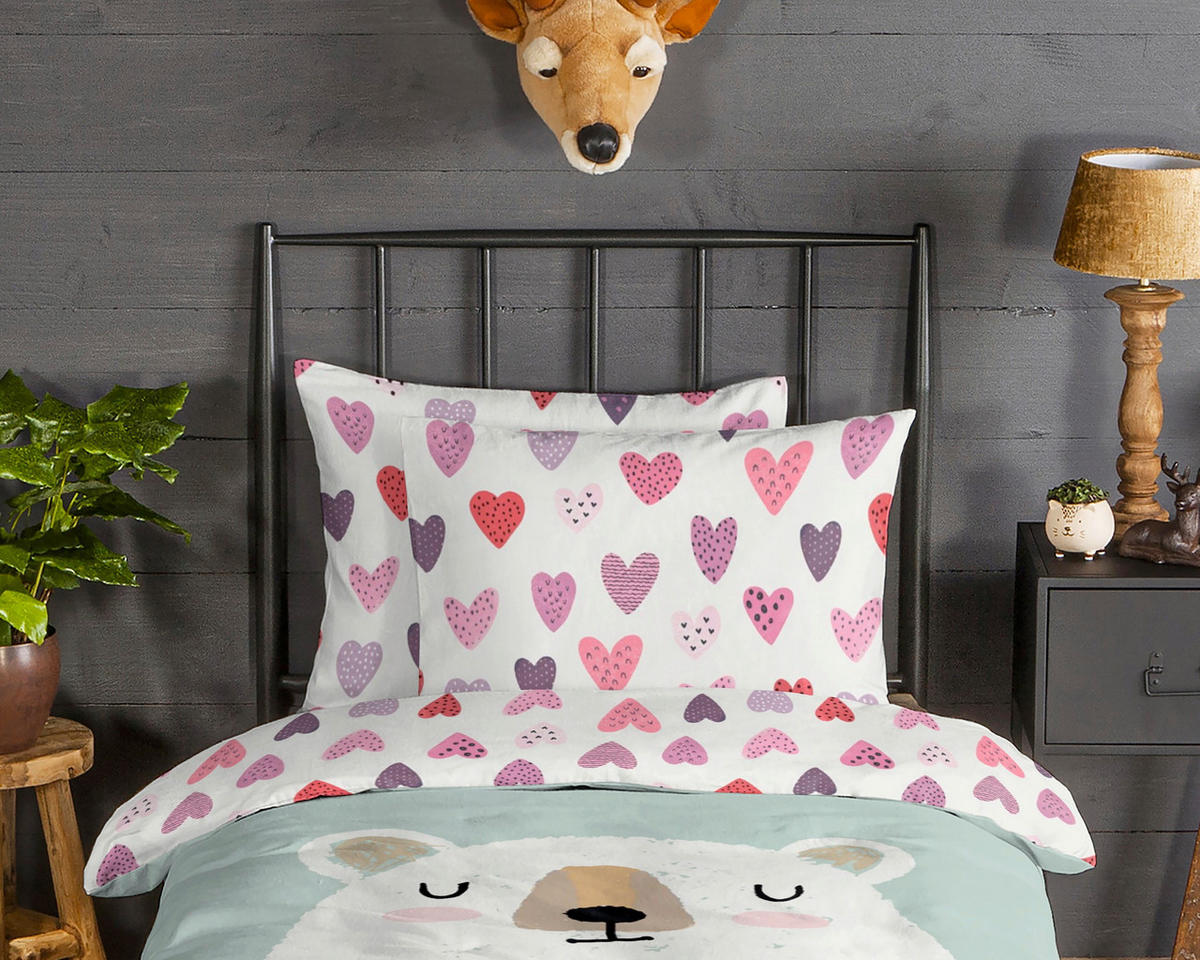 KINDERBETTWÄSCHE 140/200 cm  - Hellrosa/Salbeigrün, Basics, Textil (140/200cm)