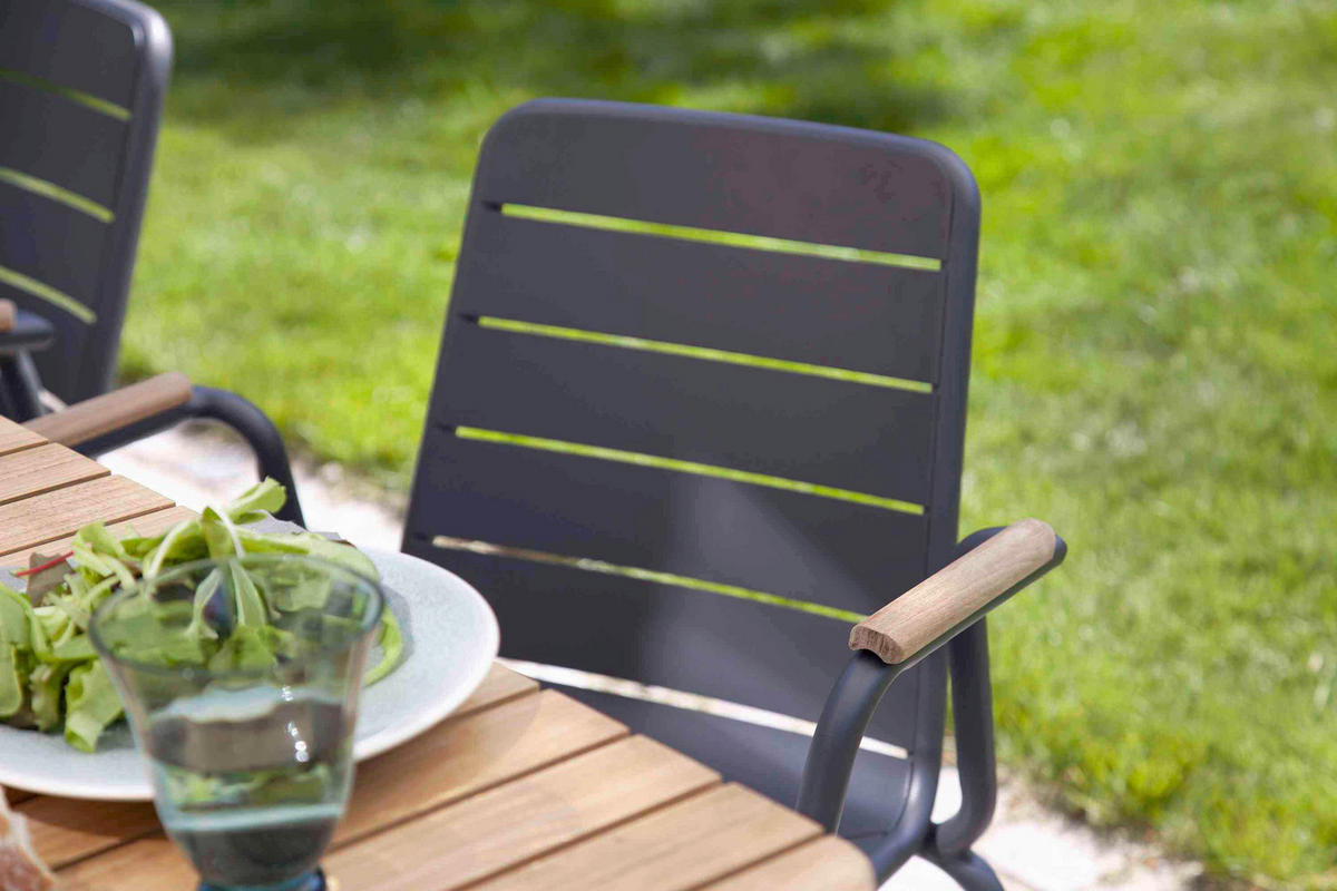 GARTENSTUHL Aluminium Anthrazit, Naturfarben  - Anthrazit/Naturfarben, Natur, Holz/Metall (58/80/58cm) - Gardenson