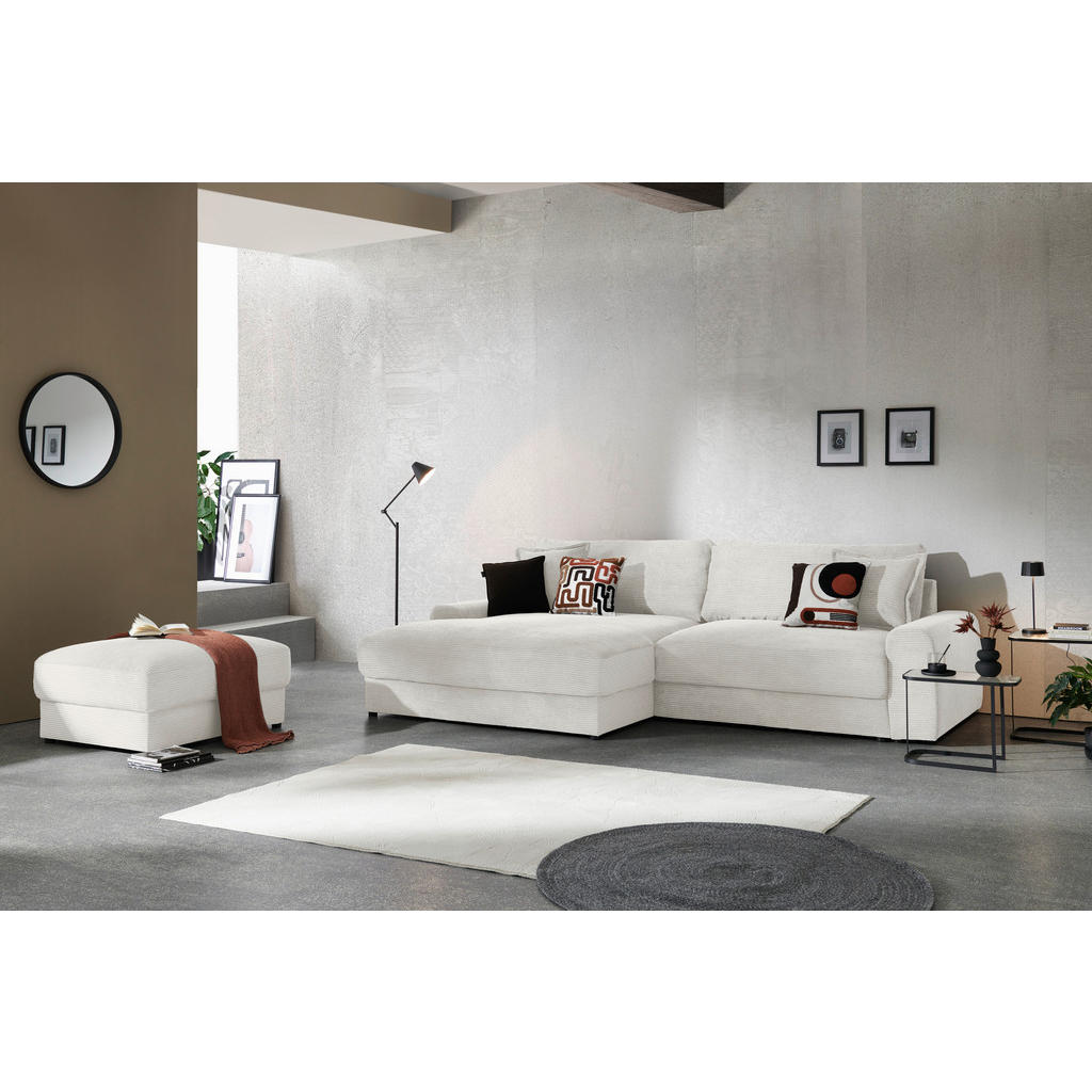 Thumbnail - Carryhome Ecksofa, Creme, Textil, 3-Sitzer, Füllung: Schaumstoff,Hohlfaser, Ottomane links, L-Form, 300x180 cm, Rücken e...