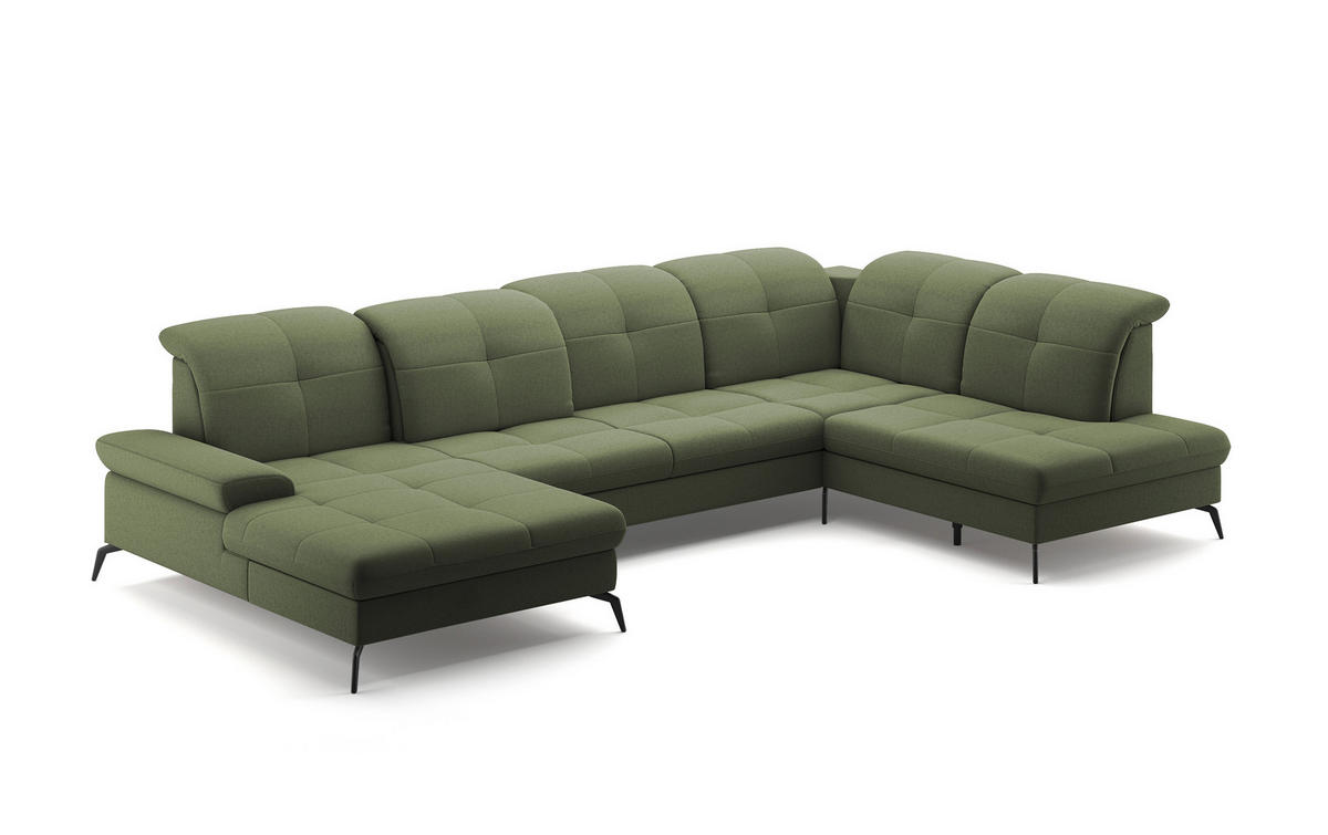 WOHNLANDSCHAFT in Flachgewebe Olivgrün  - Schwarz/Olivgrün, Konventionell, Textil/Metall (185/357/231cm) - Sit & More