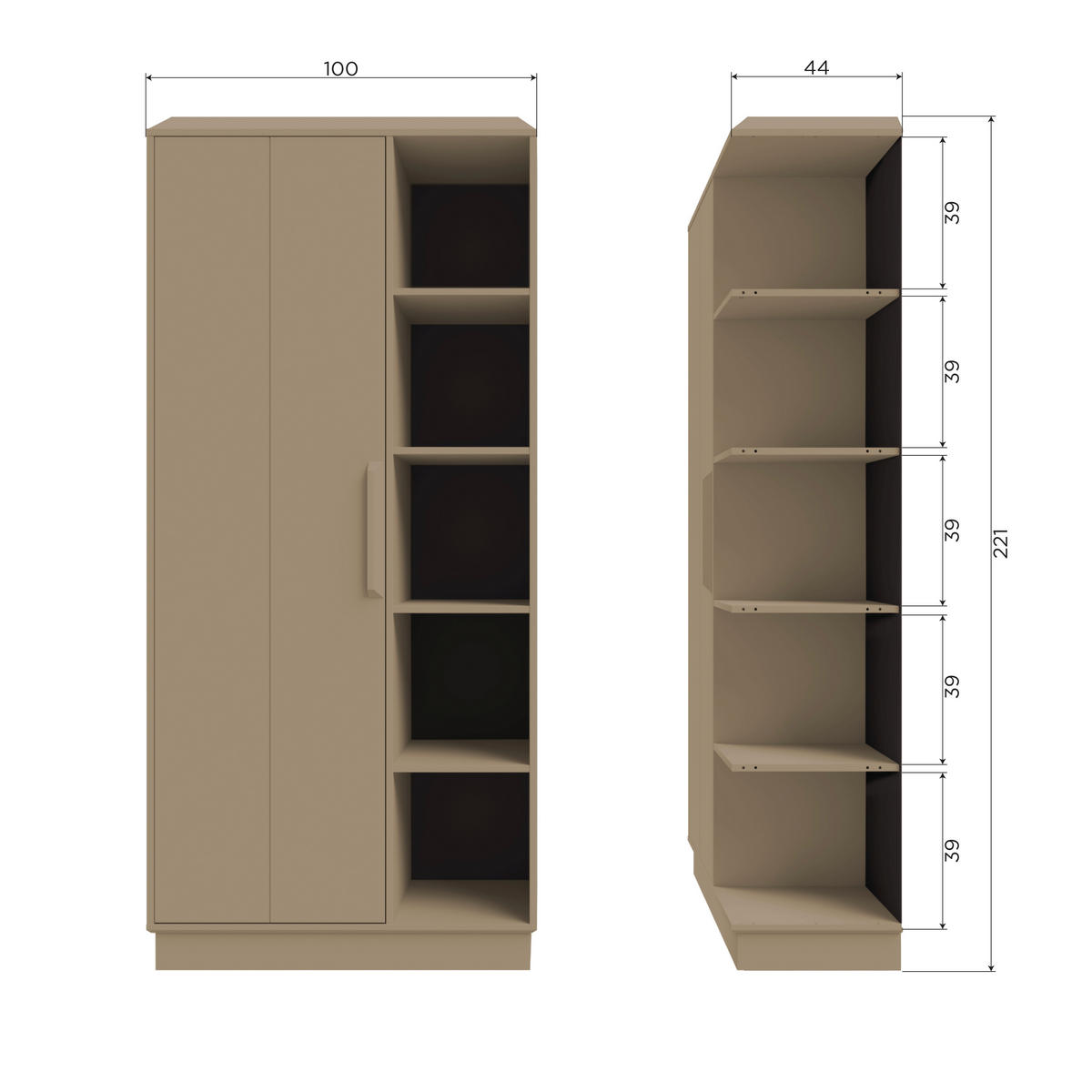 GARDEROBENSCHRANK Lowen  in 100/221/44 cm  - Schlammfarben, Design, Holz/Holzwerkstoff (100/221/44cm) - Livetastic