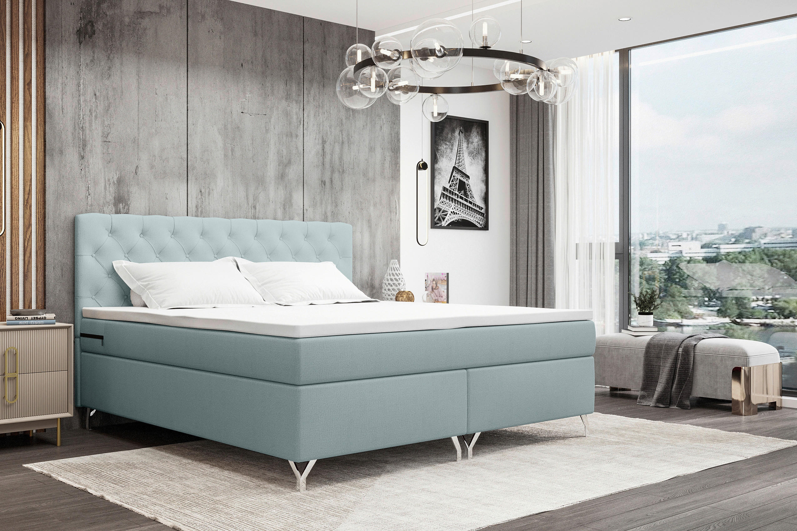 BOXSPRINGBETT 160/200 cm  in Hellgrau  - Chromfarben/Hellgrau, KONVENTIONELL, Textil/Metall (160/200cm) - Boxxx