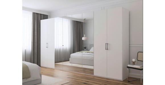 DREHTÜRENSCHRANK 400/235/61 cm,  in Weiß, 8-türig  - Chromfarben/Edelstahlfarben, Basics, Glas/Holzwerkstoff (400/235/61cm) - Novel