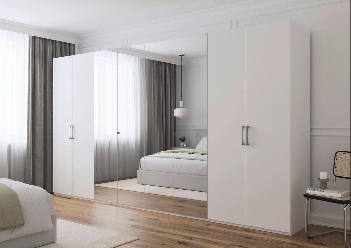 DREHTÜRENSCHRANK 400/223/61 cm,  in Weiß, 8-türig  - Chromfarben/Edelstahlfarben, Basics, Glas/Holzwerkstoff (400/223/61cm) - Novel