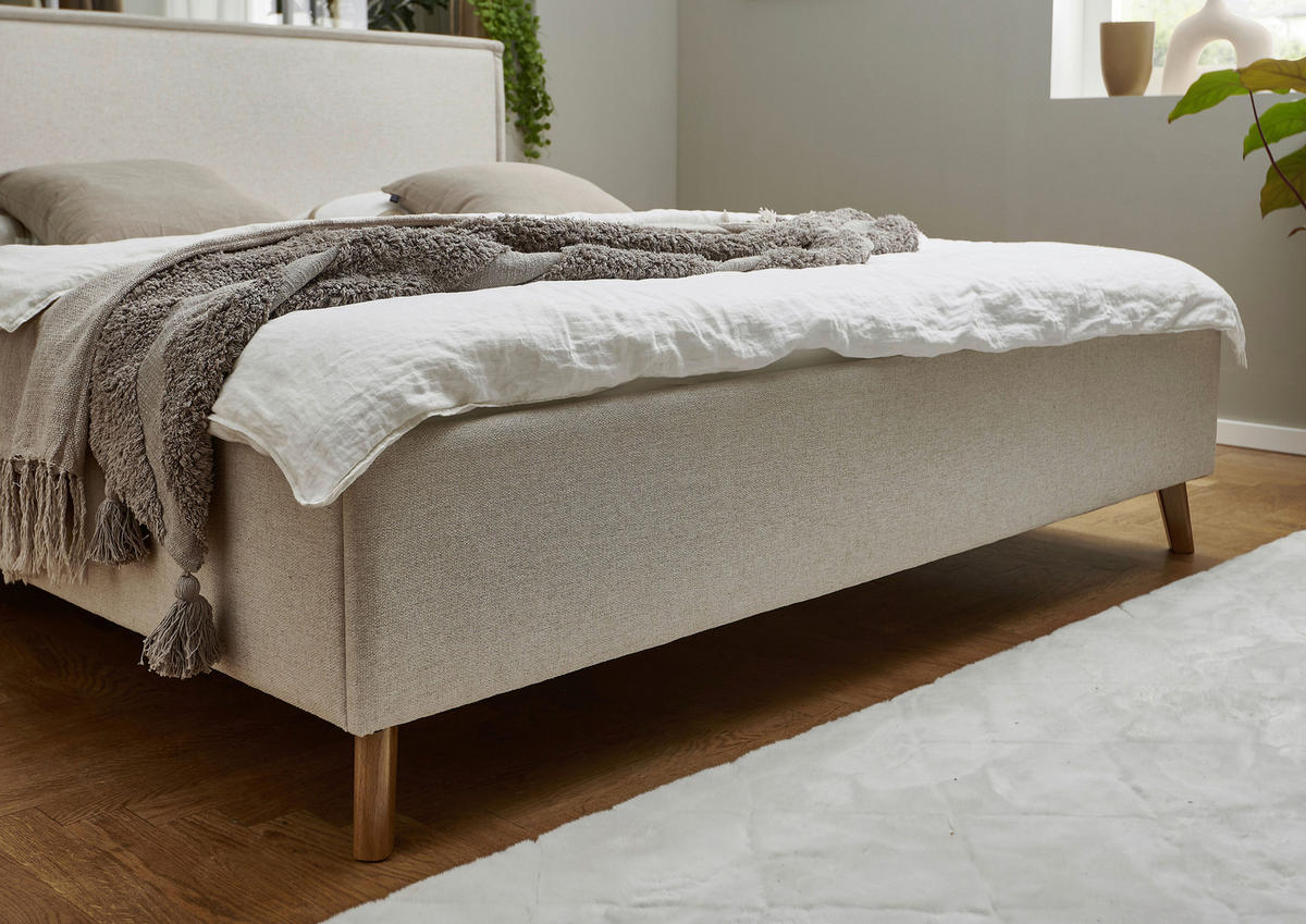 POLSTERBETT 180/200 cm,  in Beige,  - Eichefarben/Beige, Basics, Holz/Textil (180/200cm) - Boxxx