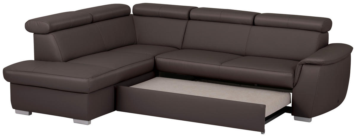 WOHNLANDSCHAFT  in Kombination Echtleder/Lederlook Dunkelbraun  - Dunkelbraun, Leder/Metall (211/262cm) - Celina Home