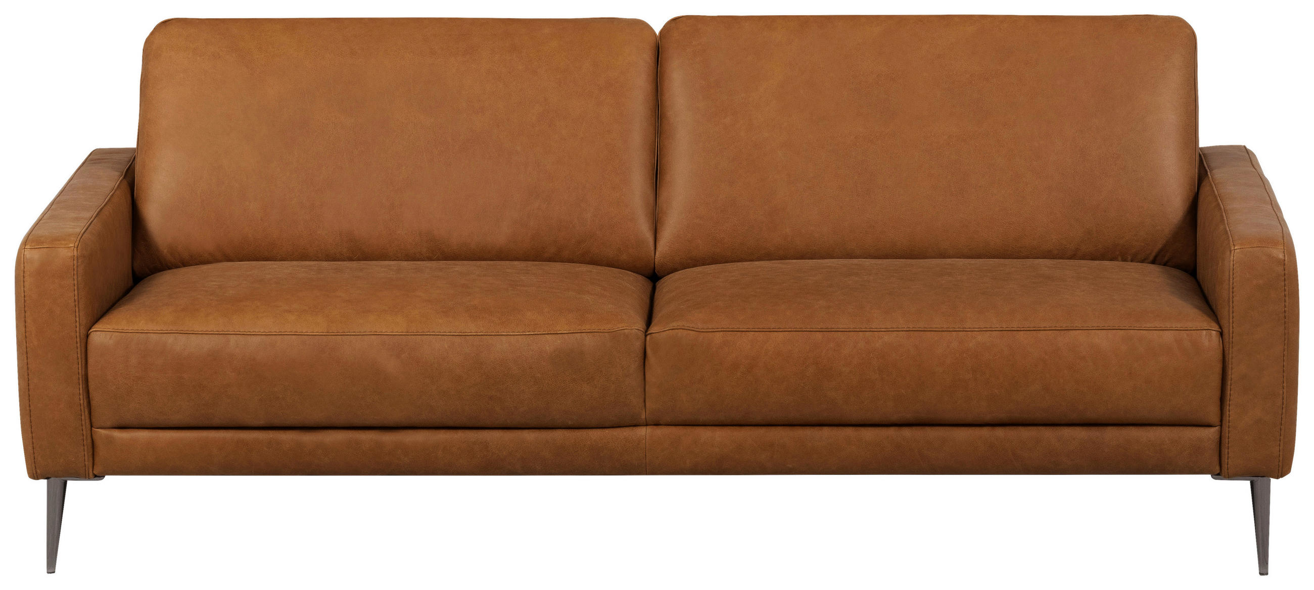 3-SITZER-SOFA SPRING Echtleder Cognac  - Cognac/Schwarzchrom, Design, Leder/Metall (187/85/92cm) - Livetastic