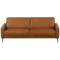 3-SITZER-SOFA SPRING Echtleder Cognac  - Cognac/Schwarzchrom, Design, Leder/Metall (187/85/92cm) - Livetastic