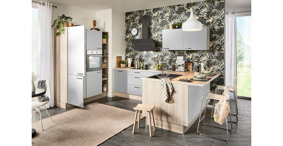 ECKKÜCHE in Hellgrau, Tannenholzfarben - Tannenholzfarben/Hellgrau, Design, Holzwerkstoff/Metall (150/280/121,6cm) - Xora